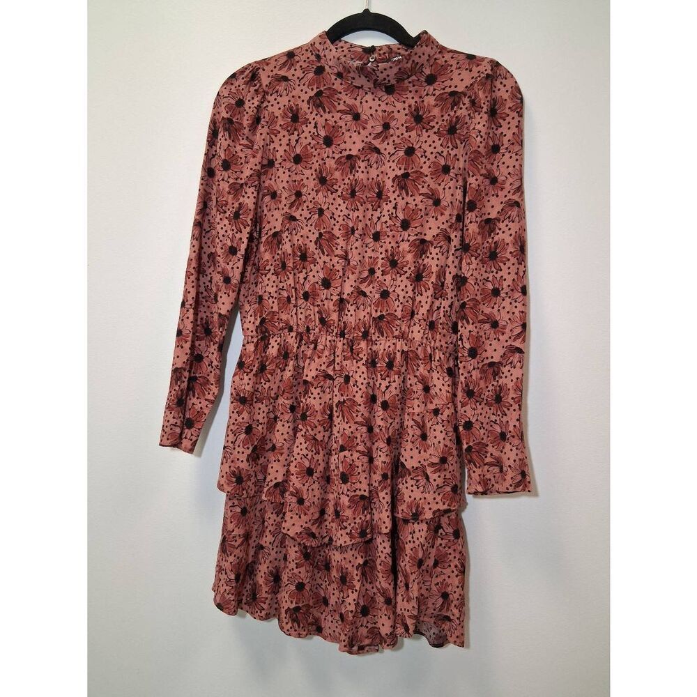 Zara womens small rust red brown hi neck shift dress boho cottagecore whimsical